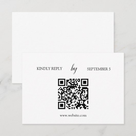 Minimalistische White Modern QR Code Wedding RSVP  Karte (Vorne/Hinten)