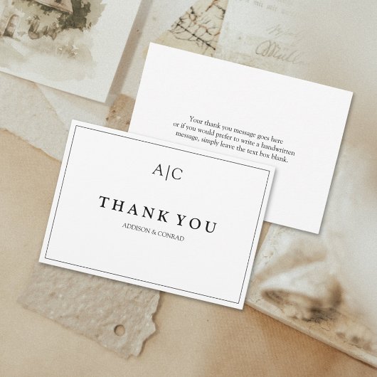 Minimalistische White Monogram Wedding Dankeschön Dankeskarte