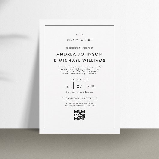 Minimalistische White QR Code Hochzeit Einladung