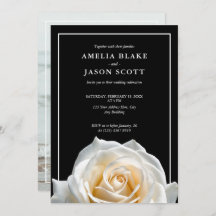 Minimalistische White Rose auf Black Wedding Einla