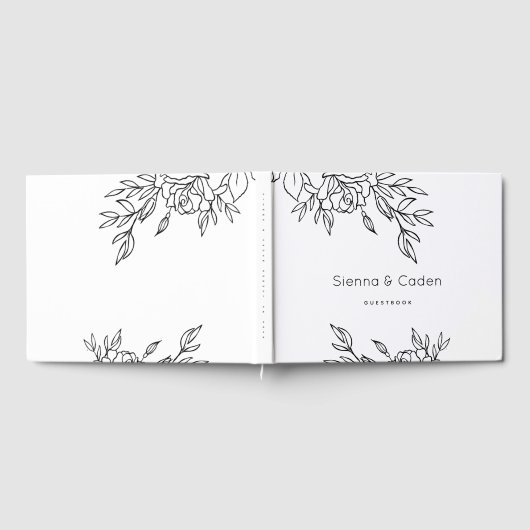 Minimalistische White Roses Line Art Wedding Gästebuch (Voll)