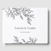 Minimalistische White Roses Line Art Wedding Gästebuch (Vorderseite)