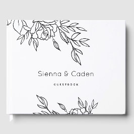 Minimalistische White Roses Line Art Wedding Gästebuch