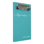 Minimalistische White Script-Bewertung Aquamarin B Mini Klemmbrett (Schrägansicht)