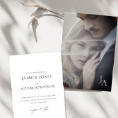 Minimalistische White Simple Monogram Foto Wedding Einladung