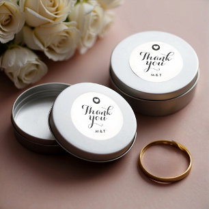 Minimalistische White Wedding Script Danke Monogra Runder Aufkleber
