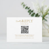 Minimalistische WhiteGold QR Code-Kalligrafie RSVP Karte (Stehend Vorderseite)