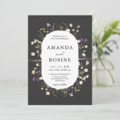Minimalistische Wildblume Black Wedding Einladung (Stehend Vorderseite)