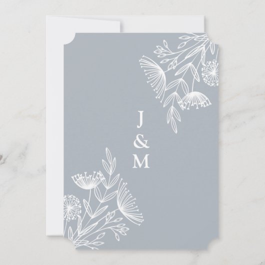 Minimalistische Wildblume Blass Blue Wedding Einladung (Rückseite)