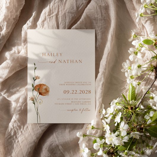 Minimalistische Wildblume Bohemisch Hochzeit Einladung