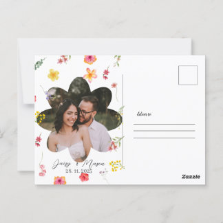 Minimalistische Wildblume Botanisch mit Foto Hochz Postkarte