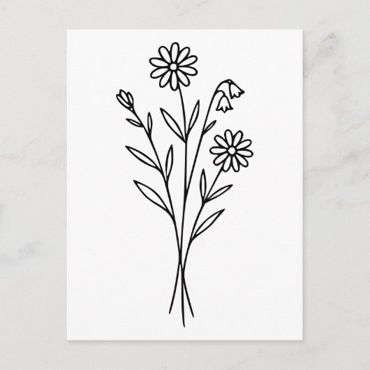 Minimalistische Wildblume Botanische Bouquet Line Postkarte (Vorderseite)