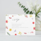 Minimalistische Wildblume - botanische Hochzeit im RSVP Karte (Stehend Vorderseite)