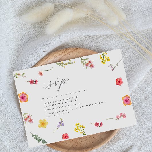 Minimalistische Wildblume - botanische Hochzeit im RSVP Karte