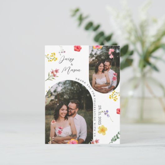 Minimalistische Wildblume Botanischer Dank für Ihr Postkarte (Stehend Vorderseite)