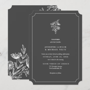Minimalistische Wildblume Dunkelgraue Hochzeitsein Einladung