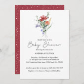 Minimalistische Wildblume Dunkelrosa Kinderdusche Einladung (Vorne/Hinten)