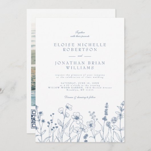 Minimalistische Wildblume Einladung (Vorne/Hinten)