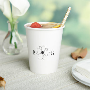 Minimalistische Wildblume handGezeichnet Monogramm Pappbecher