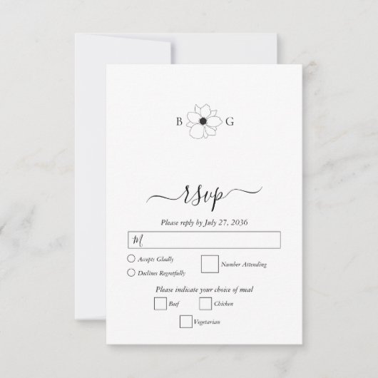 Minimalistische Wildblume handGezeichnet Monogramm RSVP Karte (Vorderseite)