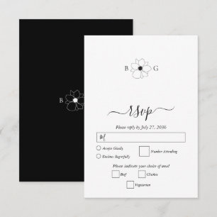 Minimalistische Wildblume handGezeichnet Monogramm RSVP Karte