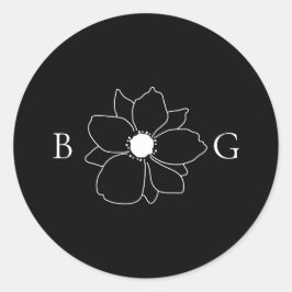 Minimalistische Wildblume handGezeichnet Monogramm Runder Aufkleber