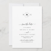Minimalistische Wildblume handGezeichnet Monogramm Save The Date (Vorderseite)