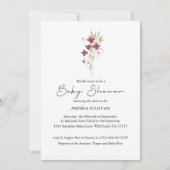 Minimalistische Wildblume Lila Babydusche Einladung (Vorderseite)