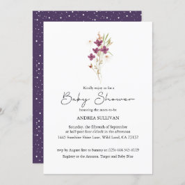 Minimalistische Wildblume Lila Babydusche Einladung