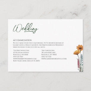 Minimalistische Wildblume Micro Wedding Unterkunft Begleitkarte