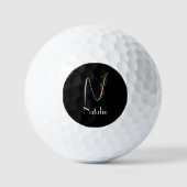 Minimalistische Wildblume Monogramm N schwarz Golfball (Vorderseite)