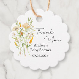 Minimalistische Wildblume Orange Babydusche Geschenkanhänger