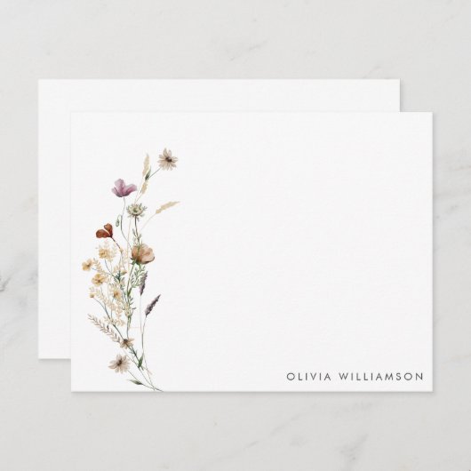 Minimalistische Wildblume Personalisiert Name Stat Mitteilungskarte (Vorne/Hinten)