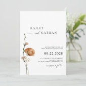 Minimalistische Wildblume Schwarz | Weiße Hochzeit Einladung (Stehend Vorderseite)