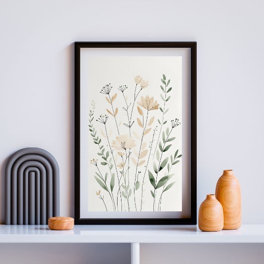 Minimalistische Wildblume Sketch - Neutral Botanis Poster