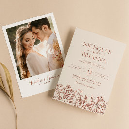 Minimalistische Wildblume Terracotta Wedding Foto Einladung