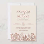 Minimalistische Wildblume Terracotta Wedding Monog Einladung (Vorderseite)