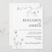 Minimalistische Wildblumen Art Boho Hochzeit Einladung (Vorne/Hinten)