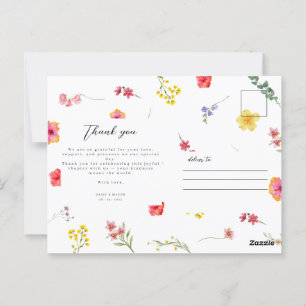 Minimalistische Wildblumen-Botanik Danke Hochzeit Postkarte