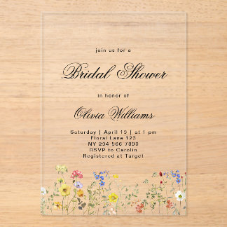 Minimalistische Wildblumen-Brautparty Acryleinladungen