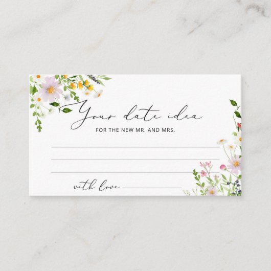 Minimalistische Wildblumen Date Night Ideas. Datum Begleitkarte (Vorderseite)