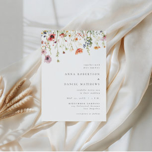 Minimalistische Wildblumen-Hochzeit Einladung