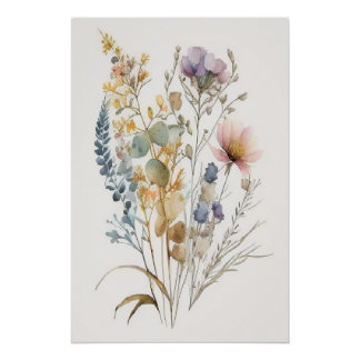 Minimalistische Wildblumen in Aquarellen Art Print Poster
