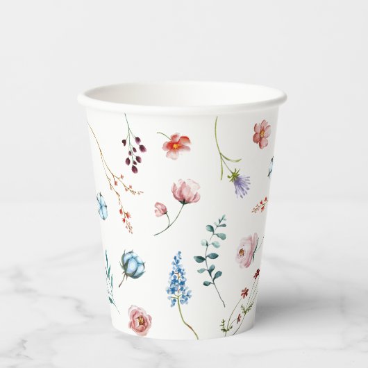 Minimalistische Wildblumen Pappbecher (Vorderseite)