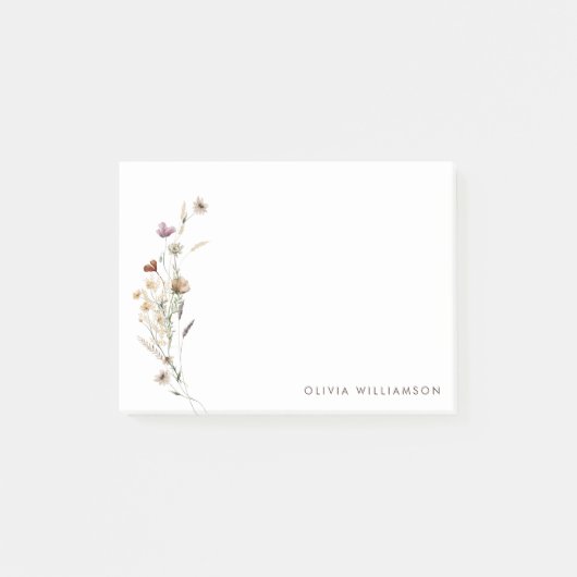 Minimalistische Wildblumen-Personalisierte Namens- Post-it Klebezettel (Vorderseite)
