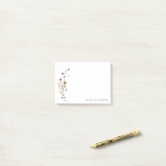 Minimalistische Wildblumen-Personalisierte Namens- Post-it Klebezettel (Auf Schreibtisch)