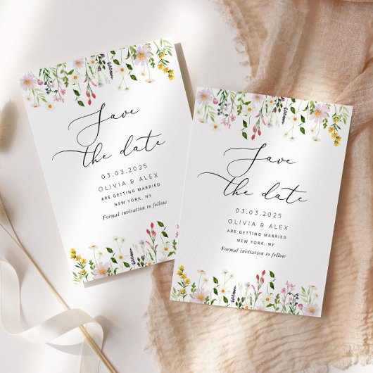 Minimalistische Wildblumen Save the Date