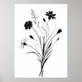 Minimalistische Wildblumen Schwarzweiß-Blume Poster (Vorne)