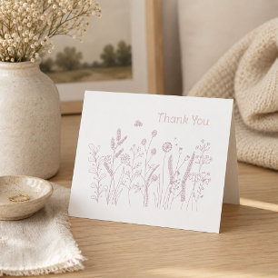 Minimalistische Wildblumenwiese Pink Dankeschön Dankeskarte
