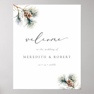 Minimalistische Winter-Hochzeitskiefernzweig & Kon Poster